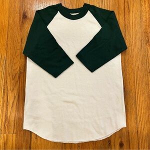 Soffee Kids 3/4 Sleeve Raglan Tee - Forest Green and White 8 EUC